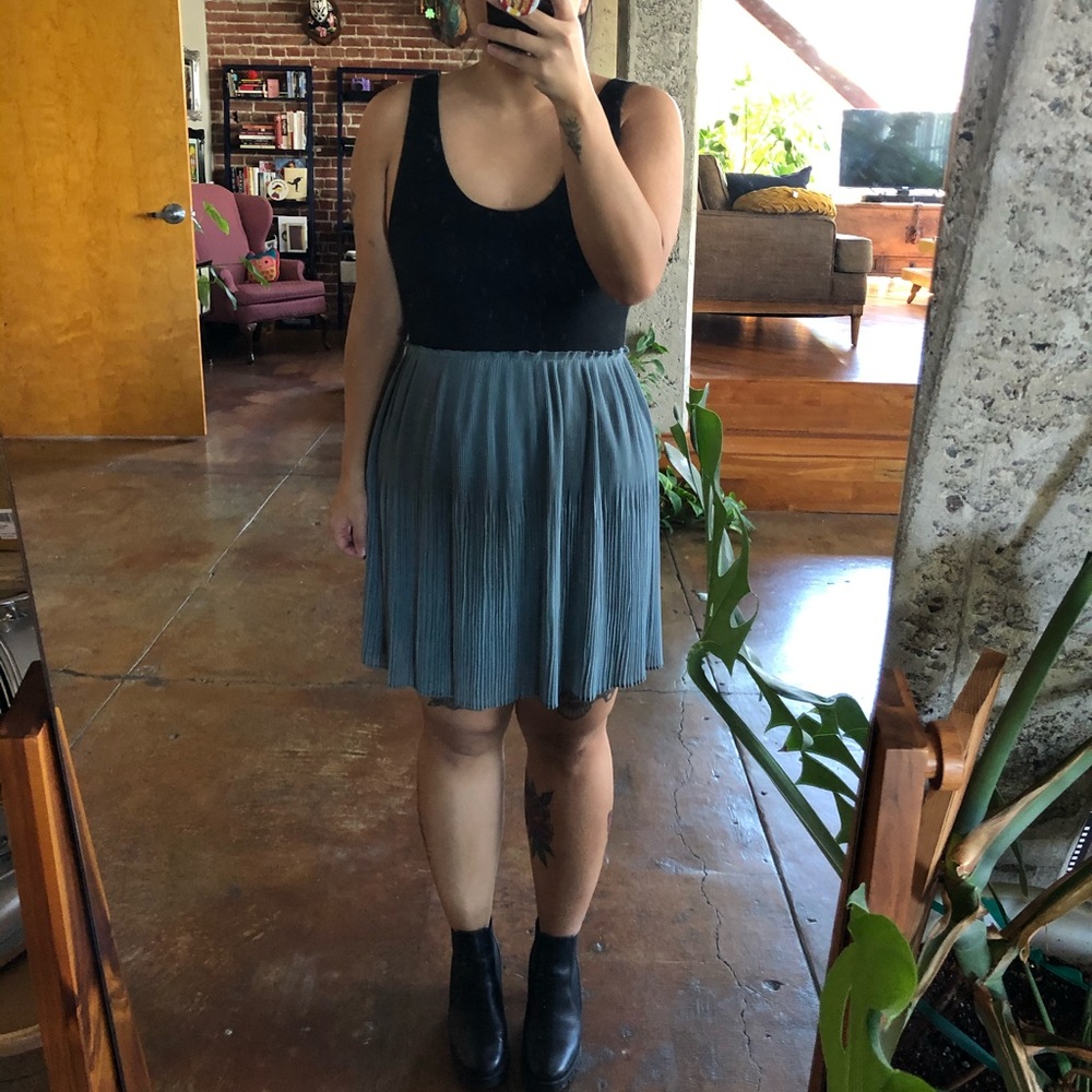 Blue/Grey Pleated Mini Skirt